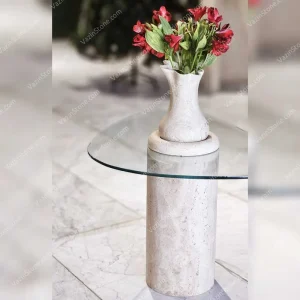 Rayan stone side table with wheat stone flower pot