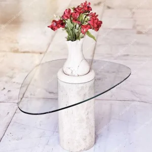 Rayan stone side table with flowers