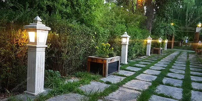 light posts in garden pathway